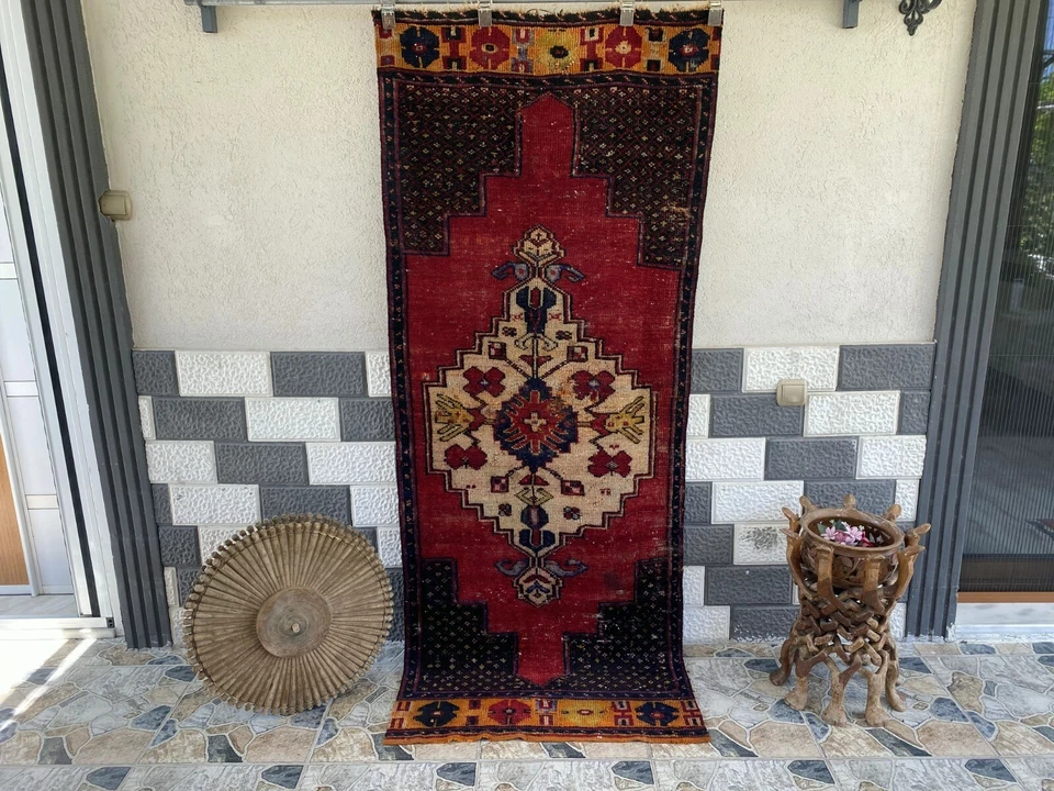 Vintage Turkish Anatolian Rug | 3 x 7.15 ft | Farmhouse Hand-Knotted Wool Carpet - Image 4 of 4