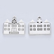 2 Hospital Pendants Nurse Doctor Charms Antiqued Silver Medical Themed Jewelry