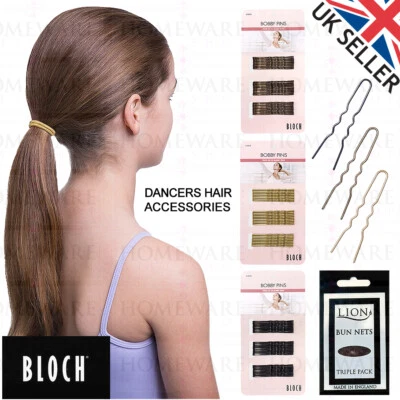 DANCER HAIR ACCESSORIES BLOCH HAIR BANDS BOBBY PINS 2" & 3" PIN - HAIR NETS LION