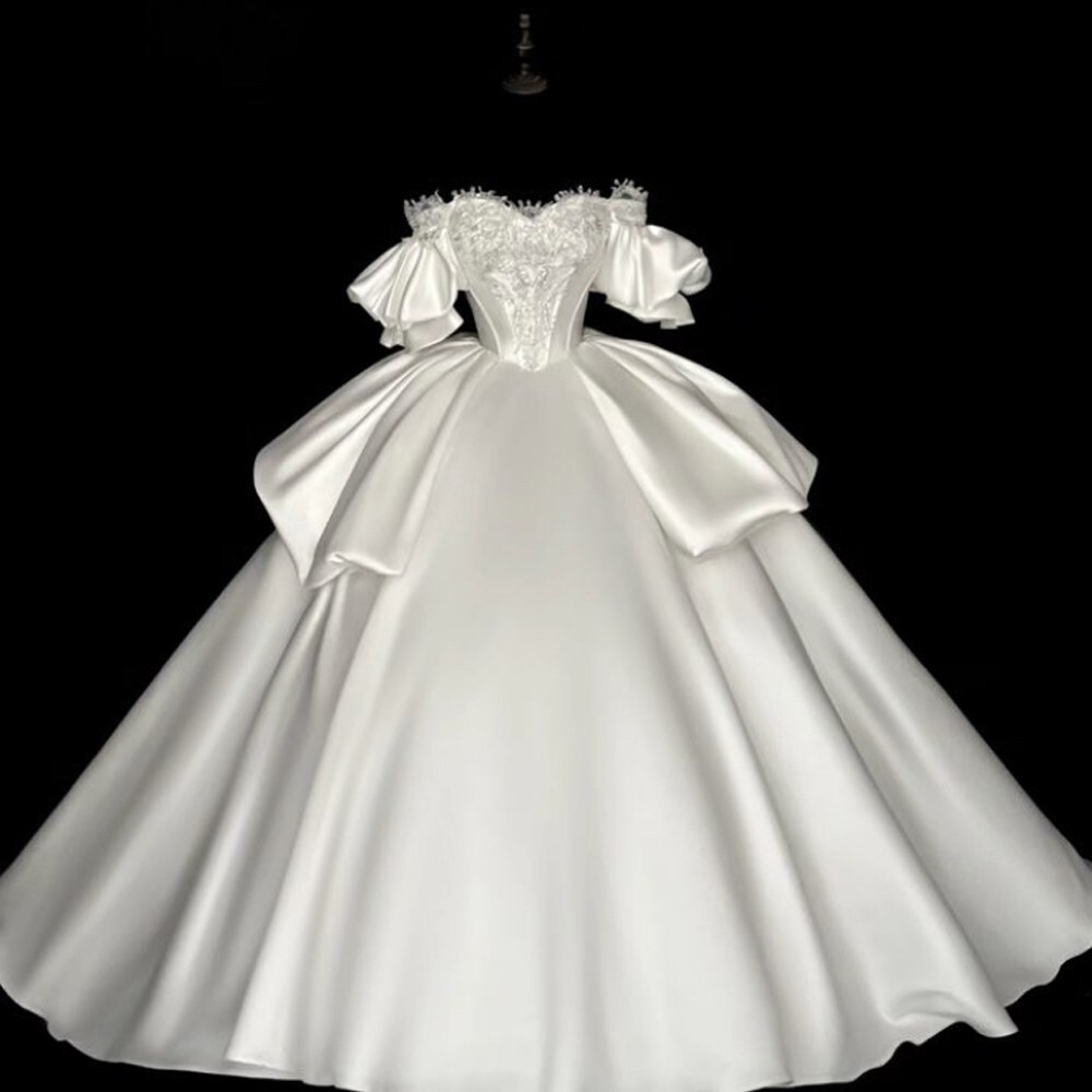 princess puffy wedding dresses Chic Puffy Sleeve Wedding Gown