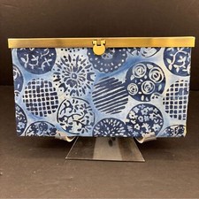 Blue Handmade Bifold Fabric Wallet Yellow Trim