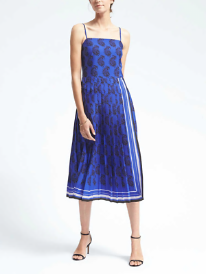 BANANA REPUBLIC BLUE PAISLEY PLEATED DRESS #590166 NWT! 2