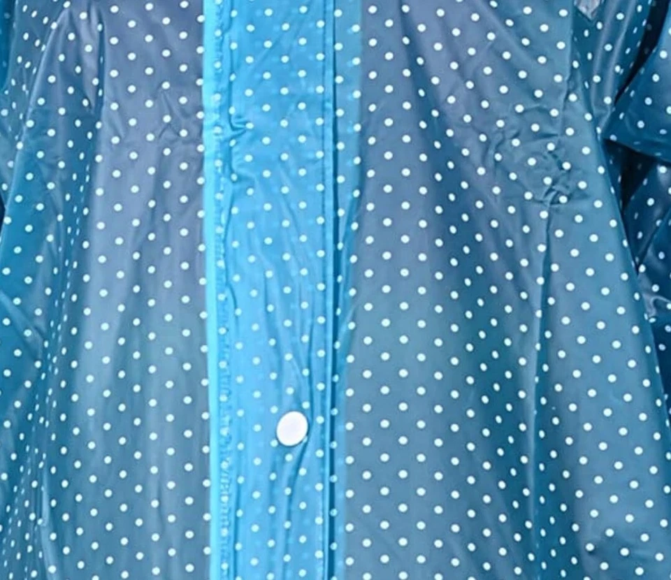 Women Polka Dot Blue Raincoat Hooded Waterproof Jacket XXL Size Lightweight 1pc - Image 3 of 4