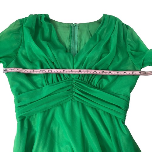 Vtg 70s Mike Benet Formals Gown Womens 14 Fairy Green Chiffon Sheer Sleeve Dress - Picture 6 of 13