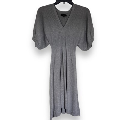 Express Gray Shimmer Short Puff Sleeve Knit V Neck Dress Size Small | eBay