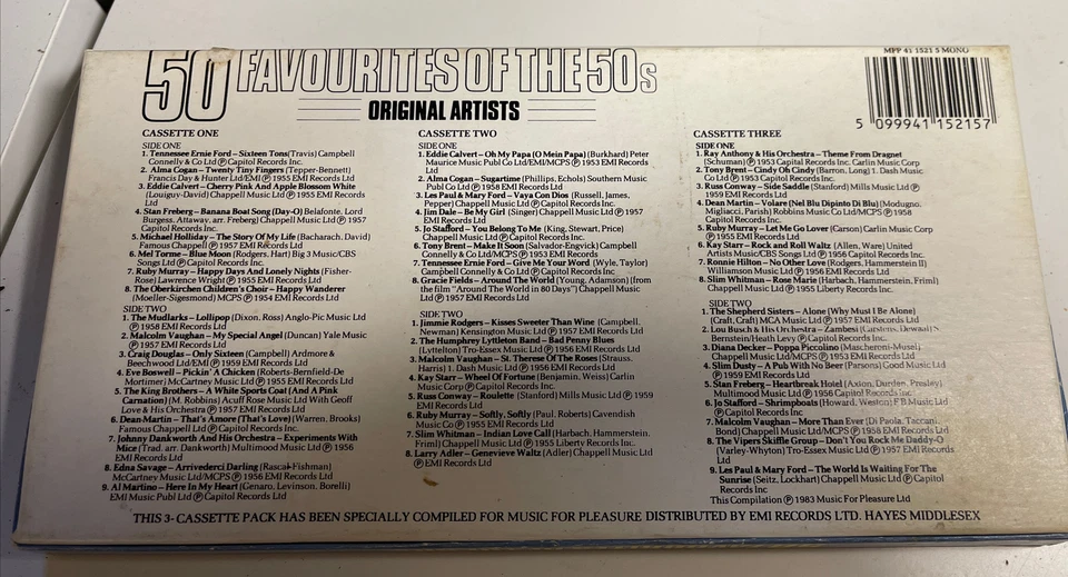 50 FAVOURITES OF THE 50'S EMI TRIO Boxed Set 3 cassettes VIPERS/MARTINO/MARTIN - Image 2 of 2