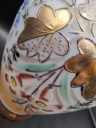 Antique Victorian Bristol Hand Painted Opaline Glass Frilled Neck Vase - Picture 10 of 13