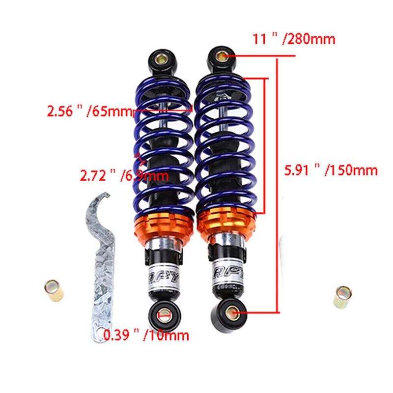 Par de Amortiguadores Traseros 280mm 11" Moto Universal Honda BMW Yamaha Foto 3 de 4