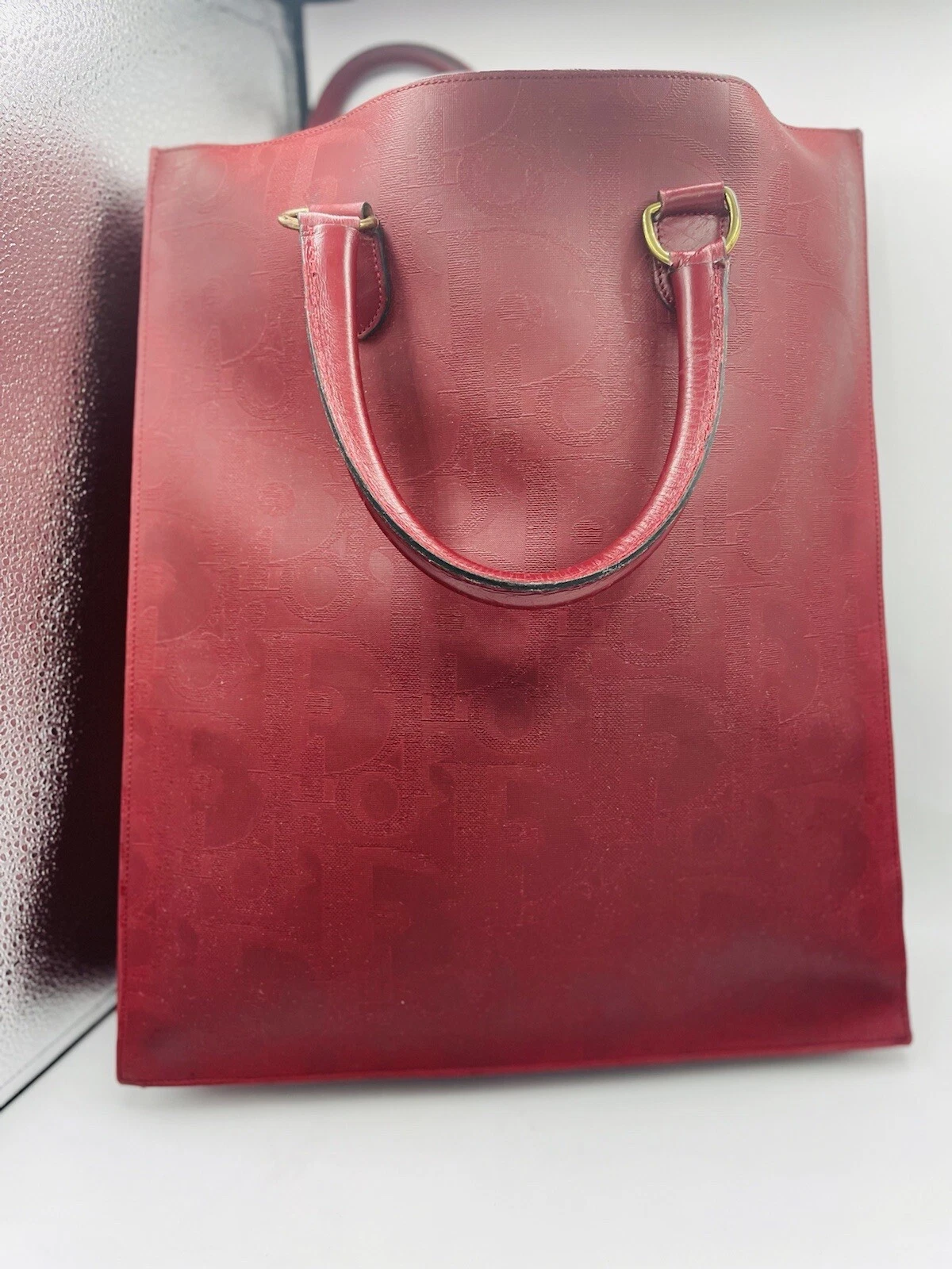 Sac fourre tout authentique Christian Dior Trotter monogramme rouge bourguignon