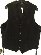Allstate Leather Men's Black Denim Side Laced Vest-NWT- 4XL