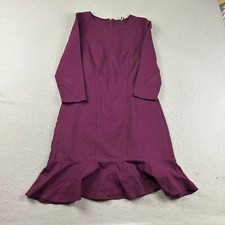 Ann Taylor Dress Womens 6 Burdundy Stretch Raffled Hem Long Sleeves Back Zip