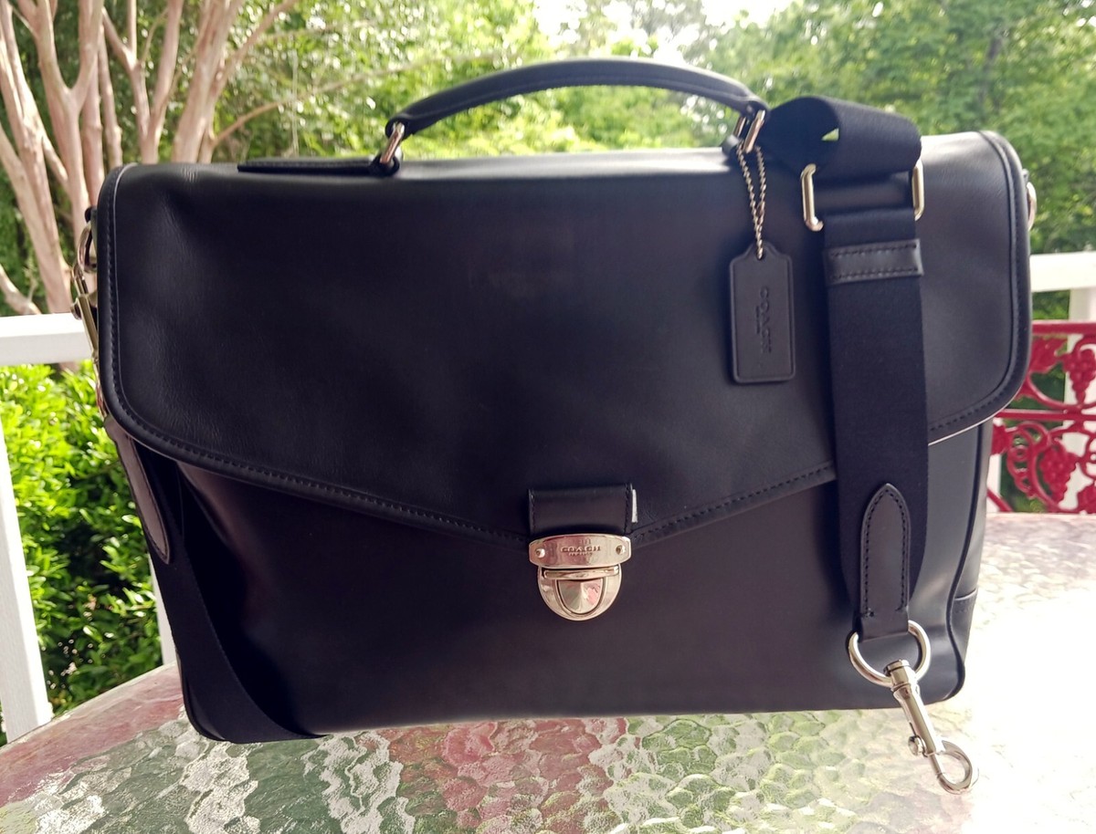 Coach F72070 Perry Flap Black Briefcase/Laptop Bag With Slide Lock
