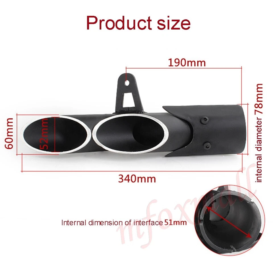 Motorcycle 51mm Dual-outlet Exhaust Tail Pipe Muffler Tip Trim Accessories - Imagem 2 de 4