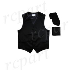 New Men's vest Tuxedo Waistcoat 2.5" skinny necktie  hankie set Black Wedding