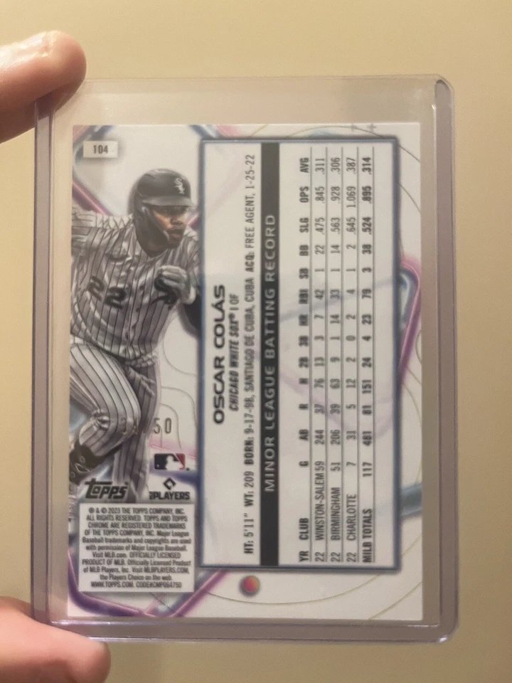 Oscar Colás 2023 Topps Cosmic Chrome RC Gold Interstellar Refractor #/50 - Image 2 of 2