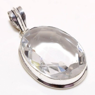 White Topaz 925 Sterling Silver Oval Gemstone Gift Jewelry Pendant 1.9'' AAB 697