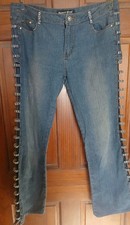 Platinum Plush 13 34 28 Mid Rise Bootcut Rhinestone Loop Open Leg Metal Biker