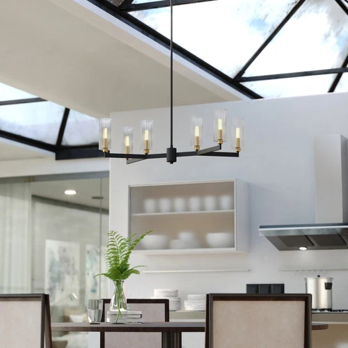 Claremont 31.25-in. W 6 Light Chandelier Matte Black with Autumn Brass - Picture 6 of 6