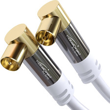 Kabeldirekt – 4K TV Aerial Cable, Coaxial Cable, 90° Angled – 2M – Digital & Ana
