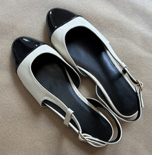 H&M Womens Ivory Black Cap Toe Slingback Flat...