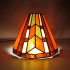 Vintage Tiffany-Style Stained Glass Lamp Shade with Geometric Cone Design