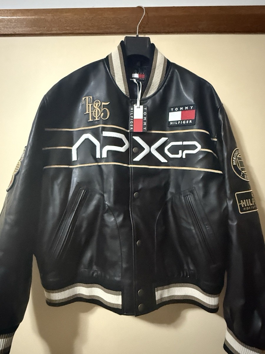 Tommy Hilfiger APXGP F1 Movie Black Leather Racing Varsity Jacket