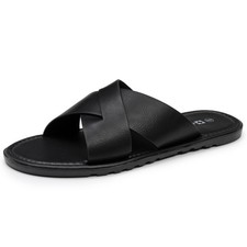 Alpine Swiss Hugo Mens Vegan Leather Slide Sandals Dressy Comfy Indoor Outdoor