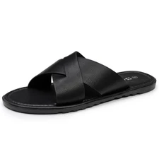 Alpine Swiss Hugo Mens Vegan Leather Slide Sandals Dressy Comfy Indoor Outdoor