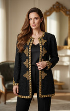 Vintage Lawrence Kazar Beaded Silk Jacket XL Black Gold Sequin Evening Formal
