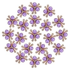 20PCS Pearl Flower Buttons, Rhinestone Pearl Buttons Embellishments, Purple