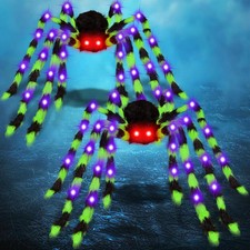 2Pack 50Inch Giant Halloween Spiders 50  9 inch L W , Green Black