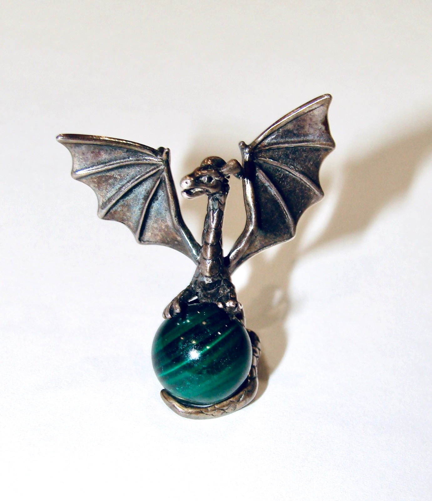 DESIGNER SIGNED STERLING SILVER DRAGON GREEN MALA… - image 4