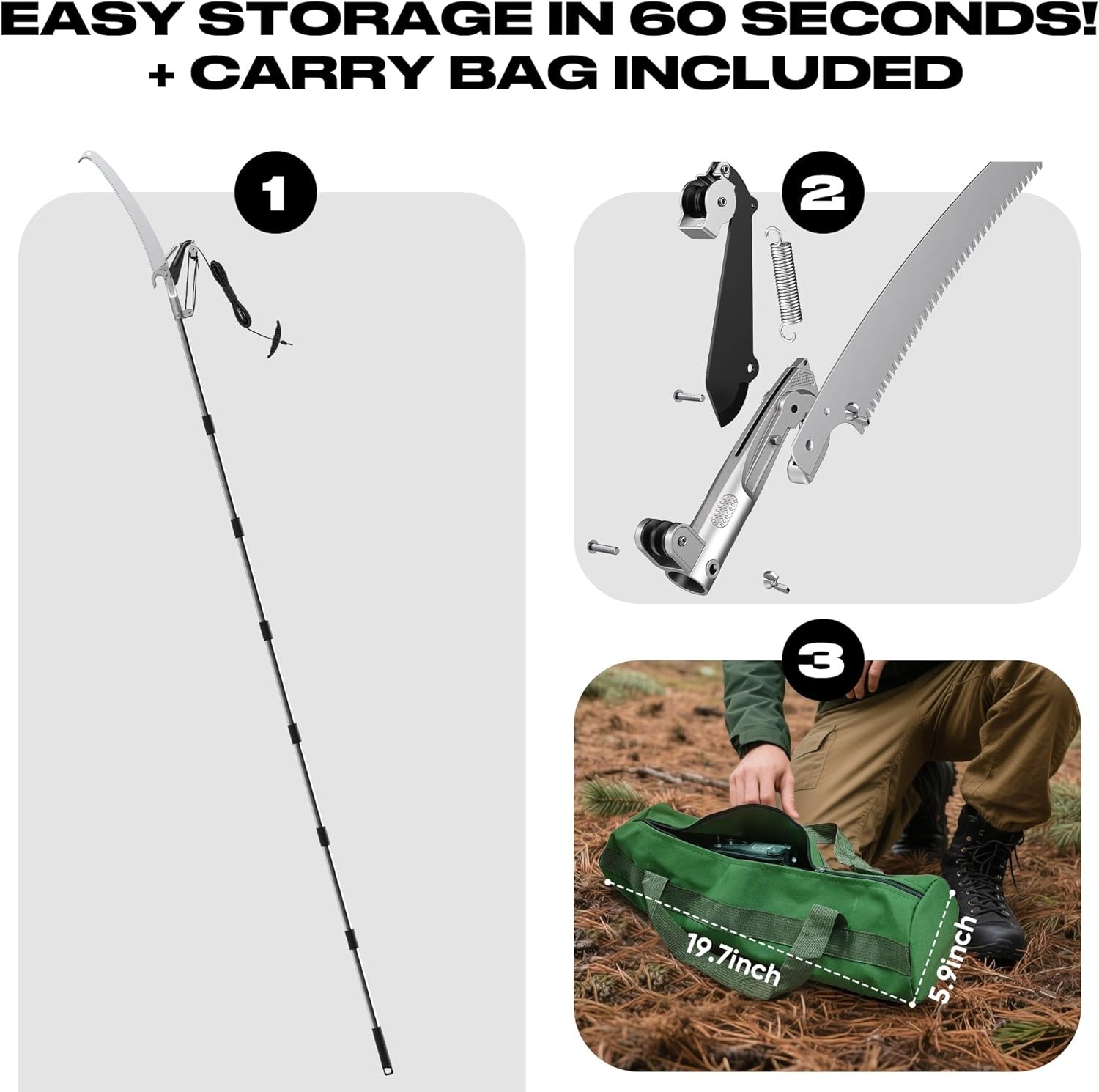 16.5foot telescoping tree pruner with 12section lightweight stainless steel pole