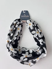 Infinity Fashion Scarf Floral Daisy Black-Yellow-White Lightweight 68” X 10”