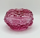 Vintage Fenton Art Glass Pink Powder Jar Trinket Box Embossed Floral Lid