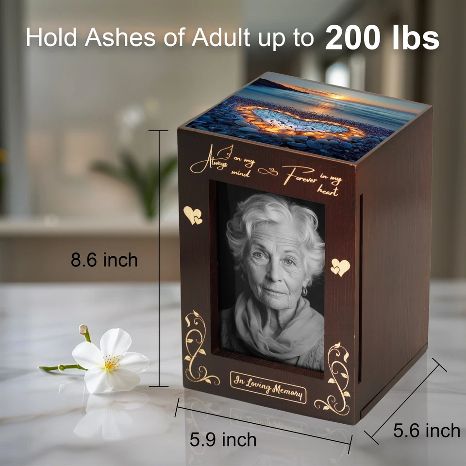 Urna de cremación de madera grande para cenizas humanas adulto - Mejor oferta - Marco de fotos corazón Foto 3 de 4