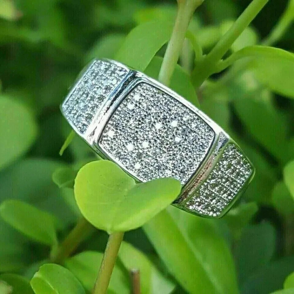 2.00 Ct Round Cut Moissanite Men's Cluster Engagement Ring 14K White Gold Plated