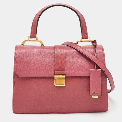Miu Miu Rose Pink Madras Leather Pushlock Top Handle Bag | eBay