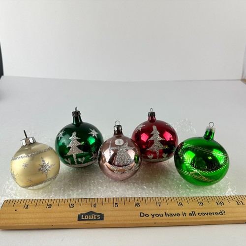 Lot 5 Vintage Christmas Glass & Glitter Ball Ornaments - Picture 2 of 11