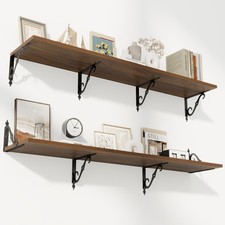 12 Inch Deep Floating Shelves for Wall, 55" W x 12" D Wood Wall Shelves Set o...