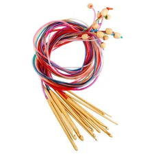 AUEAR 12 Bamboo Tunisian Afghan Crochet Knitting Needles Set 3-10mm w/ Cable