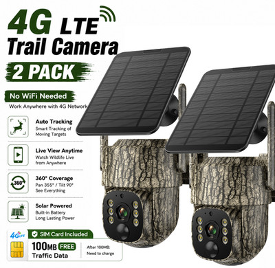 4G LTE Cellular Security Camera 2 Pack, 2.5K Built-in SIM Card Hunting Trail Cam