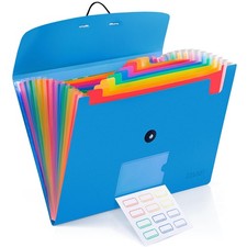 13 Pocket Expanding File Folder Accordion Organizer A4 Letter Document Blue