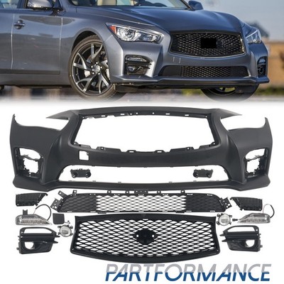 For 2014-2017 Infiniti Q50 Sport Front Bumper Upper Lower Grille w/ Fog Lights