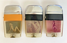 Scripto VU Vintage Lot of Three Working Pinup Girls  & Model Lighters