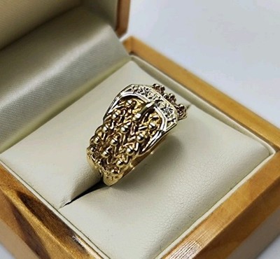 Massiver Ring 9 kt Gelbgold Diamant Schnalle Größe S sehr gut verarbeitet 