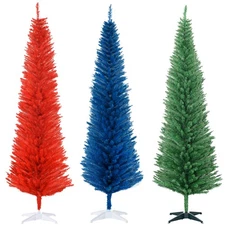HOMCOM 7' Artificial Pencil Christmas Tree, Slim Xmas Tree with 499 Branch