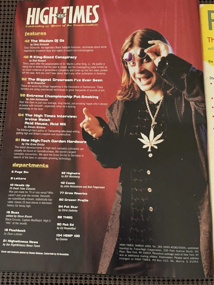 High Times Magazine-Ozzy “Sweet Leaf” Cover-March 1999-25th Anniversary Issue Foto 3 de 4