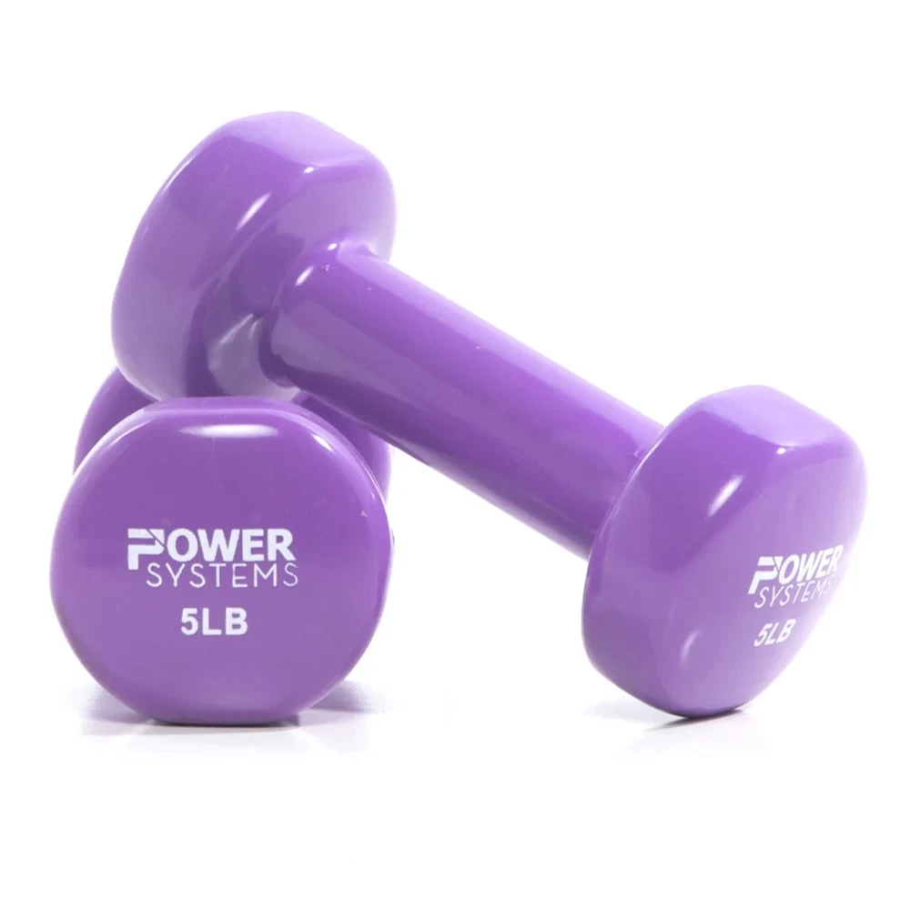 Power Systems 15lb Vinyl Dumbbells Pair Non Slip Grip Purple Fitness Home Gym Us