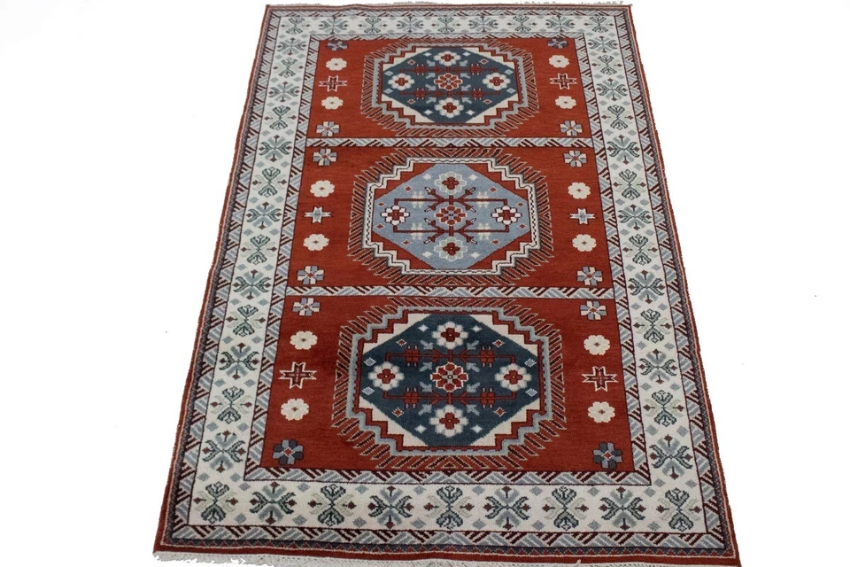 Handmade Kazak Oriental Rug Vintage Style Geometric Tribal Design Carpet 6X9 ft - Image 2 of 4